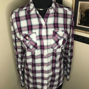 Merona Flannel Plaid Long Sleeve Collard Shirt with Roll Tab (Medium)